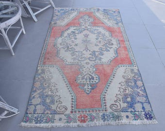 ヴィンテージトルコラグ、色褪せたアナトリアカーペット 4 x 7フィート