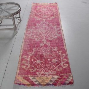 2.6x9.2 ft Accent Rugs, Turkish Rug, Pink Anatolian Rugs, , Rugs For Kitchen, Herki Rug, Vintage Rug, Oushak Rugs, Decorative Entry Rug