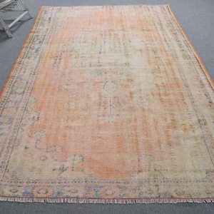 Rugs For Salon, Vintage Rug, Turkish Rug, Orange Oushak Rugs, 5.9x9.2 ft Large Rugs, Anatolian Rug, Aztec Living Room Rug