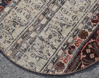 ラウンドラグ、トルコラグ、2.7x2.7フィート、ヴィンテージラグ