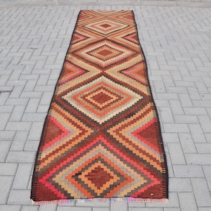 Alfombra Herki, Alfombra vintage, Alfombra turca, Alfombra de corredor, Alfombra antigua, Alfombra naranja de 35x134 pulgadas, Alfombra de escalera tejida a mano, 7872