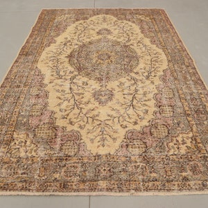 Large Carpet, Turkish Rug, Vintage Rug, Home Decor Rug, 76x119 inches Beige Carpet, Wool Salon Rug, Handmade Oversize Carpet,  9008