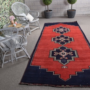 Turkish Rug, Vintage Rug, Large Rug, Anatolian Rug, Rugs For Living Room, 4.2x10.3 ft Blue Rug, Decorative Rug, Large Wool Rug,  10510