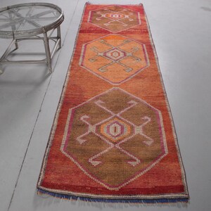 Herki Rug, Turkish Rug, 2.9x9.8 ft Area Rug, Rugs For Living Room, Vintage Rug, , Anatolian Rugs, Orange Anatolian Rugs