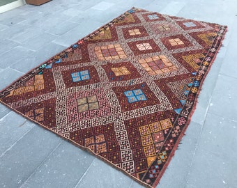 Woonkamer kelim oversized kelim grote kelim Oushak kelimtapijt vintage Turks kelimtapijt handgeweven Anatolische kelim geborduurde kelim PR-72