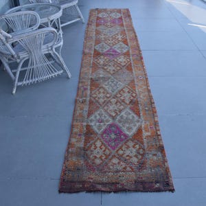 Vintage Turkish Runner, Handmade Rug, Bohemian Corridor Carpet, 2x12ft, Antique Geometric Pattern, Ornate Home Décor, Long Hallway Rug