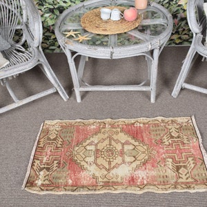 Turkish Rug, Vintage Rug, Small Rugs, Anatolian Rug, Rugs For Bathroom, 1.5x2.9 ft Pink Rug, Entry Rug, Wool Rugs, Small Tribal Rug,  10562