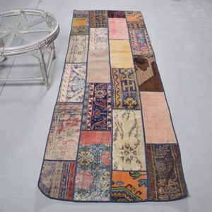 Turkish Rug, Vintage Rug, Runner Rug, Patchwork Rug, 34x100 inches Beige Rug, Anatolian Hallway Rugs, Outdoor Stair Carpet,  9243