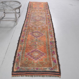 Vintage Rug, 2.6x10.9 ft Area Rug, , Herki Rug, Turkish Rug, Rugs For Area, Oushak Rug, Orange Wool Rug, Turkey Indoor Rugs