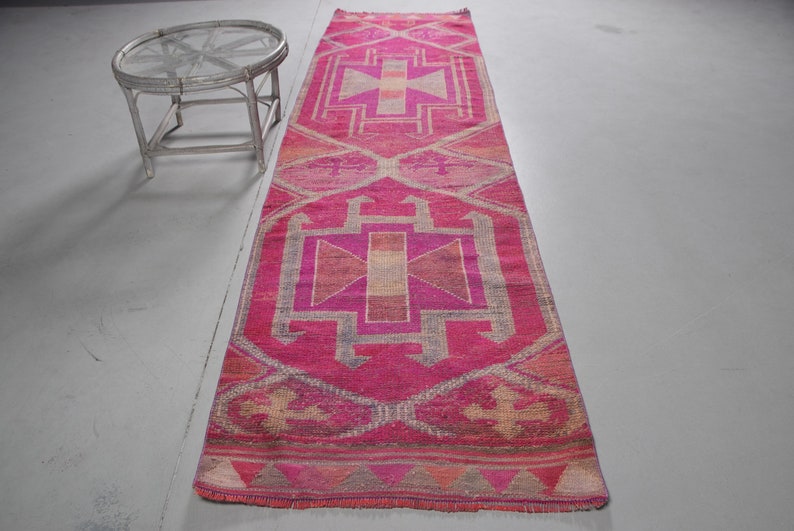 Herki Rug Vintage Rug 39x138 inches Pink Rug Decorative Corridor Carpet Kitchen Rug Runner Carpet Turkish Rug 8234