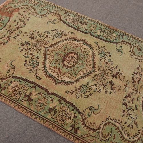 Turkish Rug, Area Carpet, Vintage Rug, 2024 Home Decor Rug, 54x84 inches Green Carpet, Organic Bedroom Carpet, Wool Floor Carpet, 9044