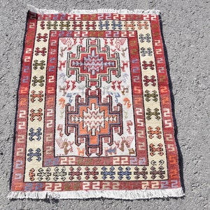 Turkish Kilim, Rugs For Nursery, Handmade Kilim, 2.5x3.1 ft Small Kilim, Rugs Kilim, Vintage Kilim, Red Kilim, Car Mat Kilim