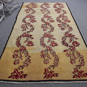 Vintage Turkish Rug, Beige Floral Carpet, Anatolian Handmade Decor, 5x9 ft Large Rug, Bohemian Living Room Rug