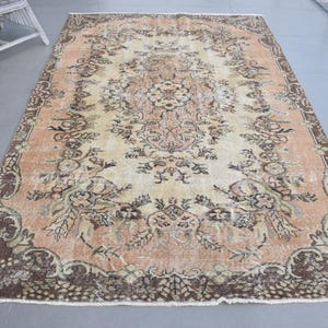 Vintage Rug, Antique Rugs, Turkish Rug, Rugs For Living Room, 6x9 ft Large Rugs, Beige Floral Design Rug, Outdoor Patio Rug