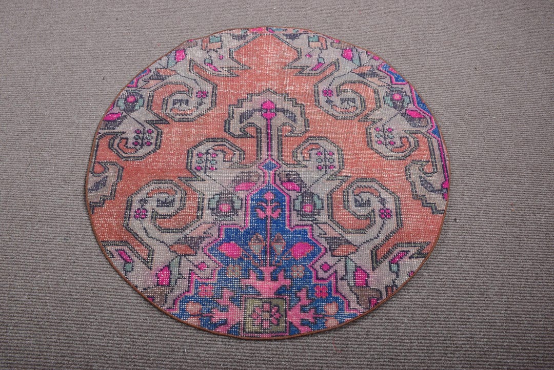 Vintage Rug, Round Rug, Turkish Rug, 4x4 Small Rugs, Antique Rug, Rugs ...