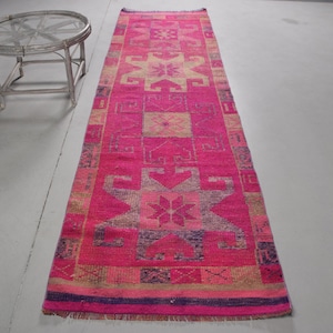 Herki Rug, , Rugs For Living Room, 3.1x11.3 ft Area Rugs, Turkish Rug, Vintage Rug, Anatolian Rug, Pink Home Decor  Rugs