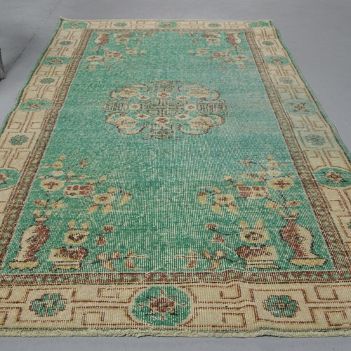 Turkish Rug, Vintage Rug, Area Rug, Antique shops Carpet, 43x80 inches Green Rug, Organic Bedroom Rug, Bohemian Indoor Rugs, 8460