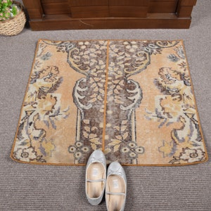 Vintage Rug, Patchwork Rug, Turkish Rug, Small Rug, Anatolian Rug, Rugs For Entry, 2.5x2.8 ft Beige Rug, Floor Rug, Turkish Rug Small, 10813