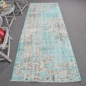 3.1x8.5 ft Runner Rug, Turkish Rug, Vintage Rug, Anatolian Rugs, Rugs For Hallway, Green Home Decor Rugs, Turkish Runner Rug,  10124