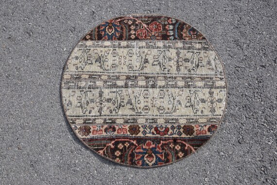 ラウンドラグ、トルコラグ、2.7x2.7フィート、ヴィンテージラグ