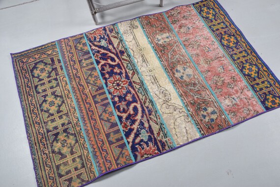 Turkish Rug, Small Carpet, Vintage Rug, Patchwork Carpet