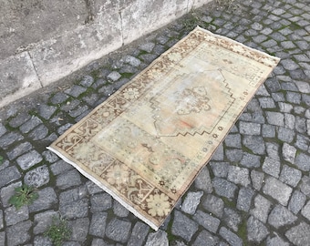 Vintage Rug, Rugs For Wall Hanging, Ethnic Bath Rug, Turkish Rug, Oushak Rug, 0x0 ft Small Rugs, Beige Antique Rugs, Handmade Car Mat Rug
