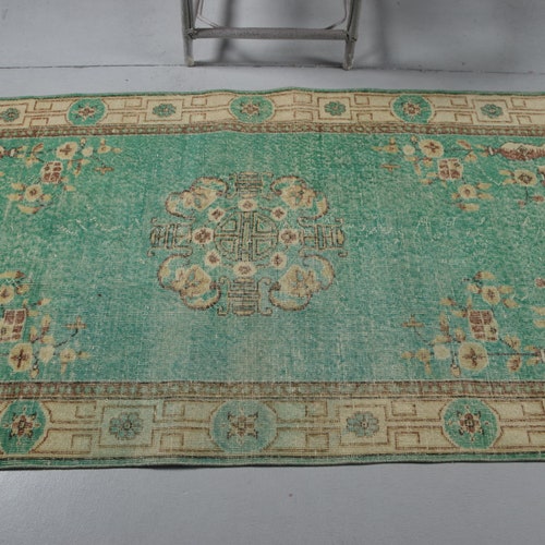 Turkish Rug, Vintage Rug, Area Rug, Antique shops Carpet, 43x80 inches Green Rug, Organic Bedroom Rug, Bohemian Indoor Rugs, 8460