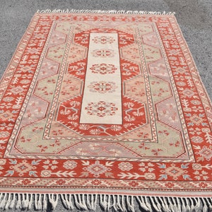 Oushak Rugs, Beige Kurdish Rugs, Vintage Rug, 5.7x7.8 ft Large Rugs, Turkish Rug, Rugs For Living Room, Handmade Dining Room Rug
