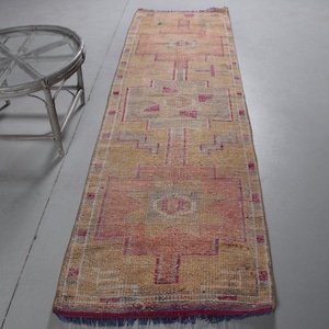 Herki Rug, Turkish Rug, Runner Rug, Vintage Rug, Antique Carpet, 32x109 inches Green Carpet, Organic Corridor Carpet,  8291