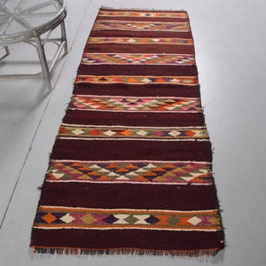 Rugs For Kitchen, Brown Kitchen Rugs, Anatolian Rug, Turkish Rug, , 2.8x7.4 ft Accent Rug, Herki Rug, Vintage Rug, Office Entry Rug