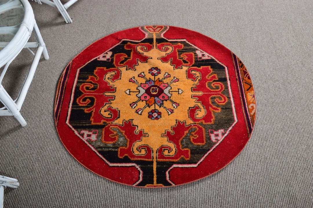 Turkish Rug, 4x4 Small Rug, Round Rug, Vintage Rug, Anatolian Rug, Rugs ...