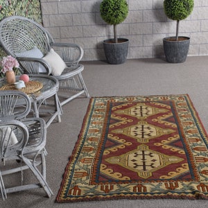 Accent Rug, Vintage Rug, Turkish Rug, Anatolian Rugs, Rugs For Bedroom, 3.6x5.8 ft Red Rug, Kitchen Rugs, Vintage Decor, Wool Rug, 10444