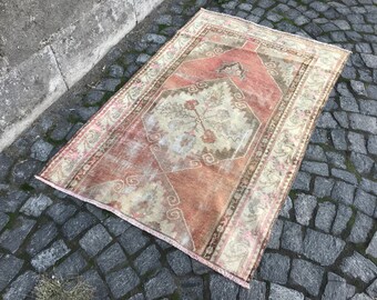 Turkish Rug Oushak Rug Small Rug Vintage Rug Turkish Pastel Rug Area Rug Kitchen Rug Carpet Bohemian Rug Boho Decor HandknotedRug Rugs PR-53