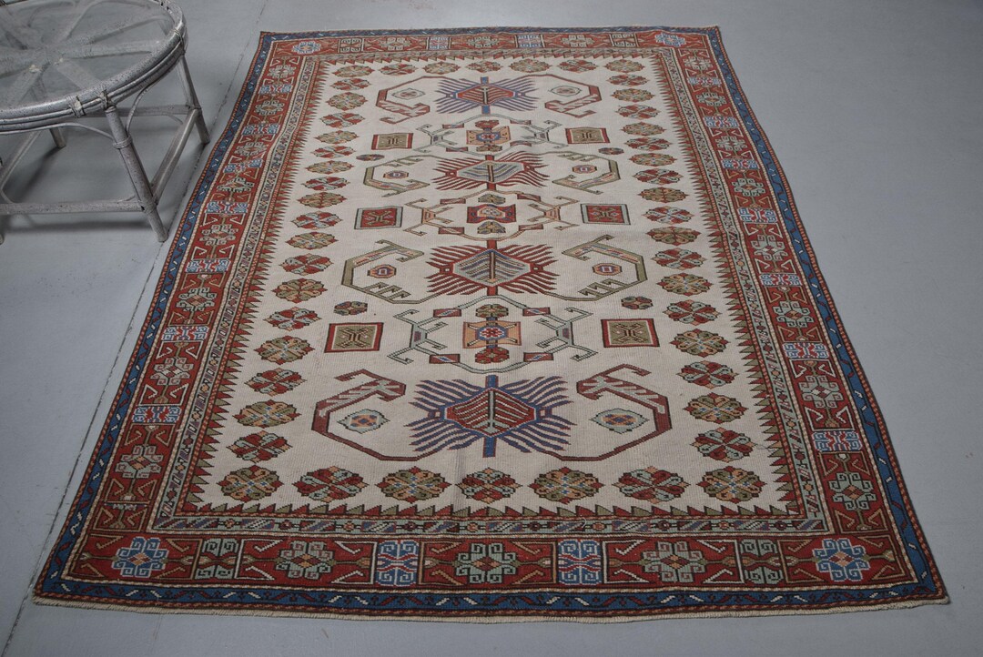 Vintage Rug, Large 5.5x7.4 Ft Rug, Beige Oriental Rug - Etsy