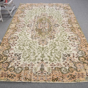 Turkish Rug, 5.4x8.8 ft Large Rug, Vintage Rug, Antique Rugs, Rugs For Dining Room, Beige Oriental Rugs, Floral Oushak Rug,  10011