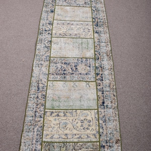 Turkish Rug, Vintage Rug, Patchwork Rug, 2x8 Runner Rug, Anatolian Rug, Rugs For Hallway, 2.3x7.9 ft Green Rug, Handwoven Turkish Rug,