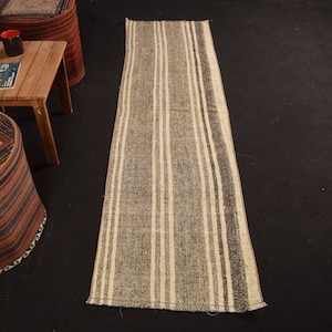 Runner Kilim, Turkish Kilim, Vintage Kilim, Oushak Kilim, 24x87 inches Black Kilim, Organic Kilim, Hallway Kilim,  7934