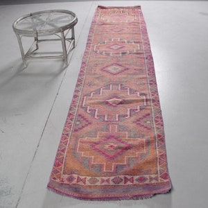 Turkish Rug, Pink Oriental Rug, 2.5x11.9 ft Area Rugs, , Rugs For Indoor, Anatolian Rugs, Vintage Rug, Herki Rug, Bohemian Floor Rug