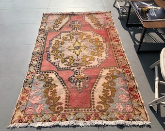 Vintage Rug, Pink Bedroom Rug, Rugs For Indoor, 4.2x7 ft Area Rug, Antique Rug, Turkish Rug, Ethnic Kitchen Rug, Living Room Rug