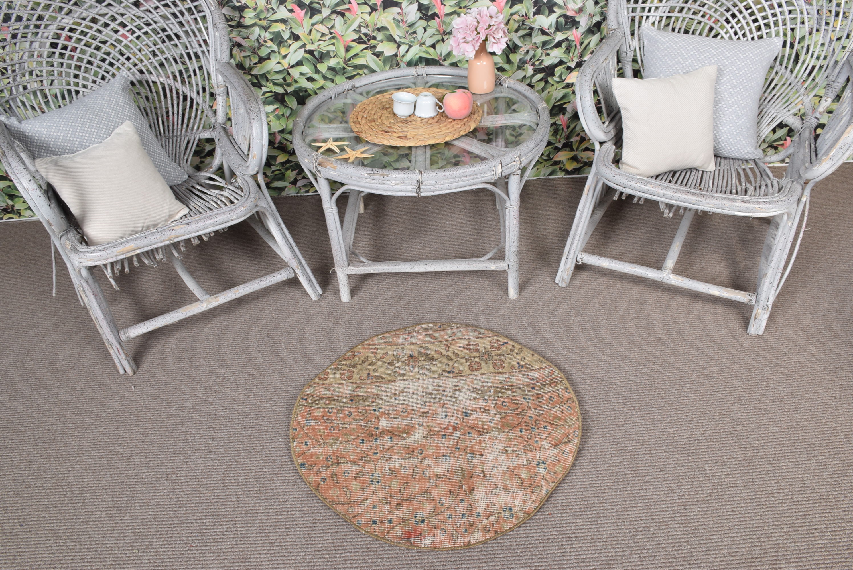 トルコラグ、ヴィンテージラグ、小さなラグ、ラウンドラグ、バス