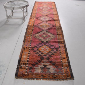 Pink Kitchen Rug, 2.5x12.5 ft Area Rug, Turkish Rug, Rugs For Floor, Herki Rug, , Anatolian Rug, Vintage Rug, Tribal Living Room Rug