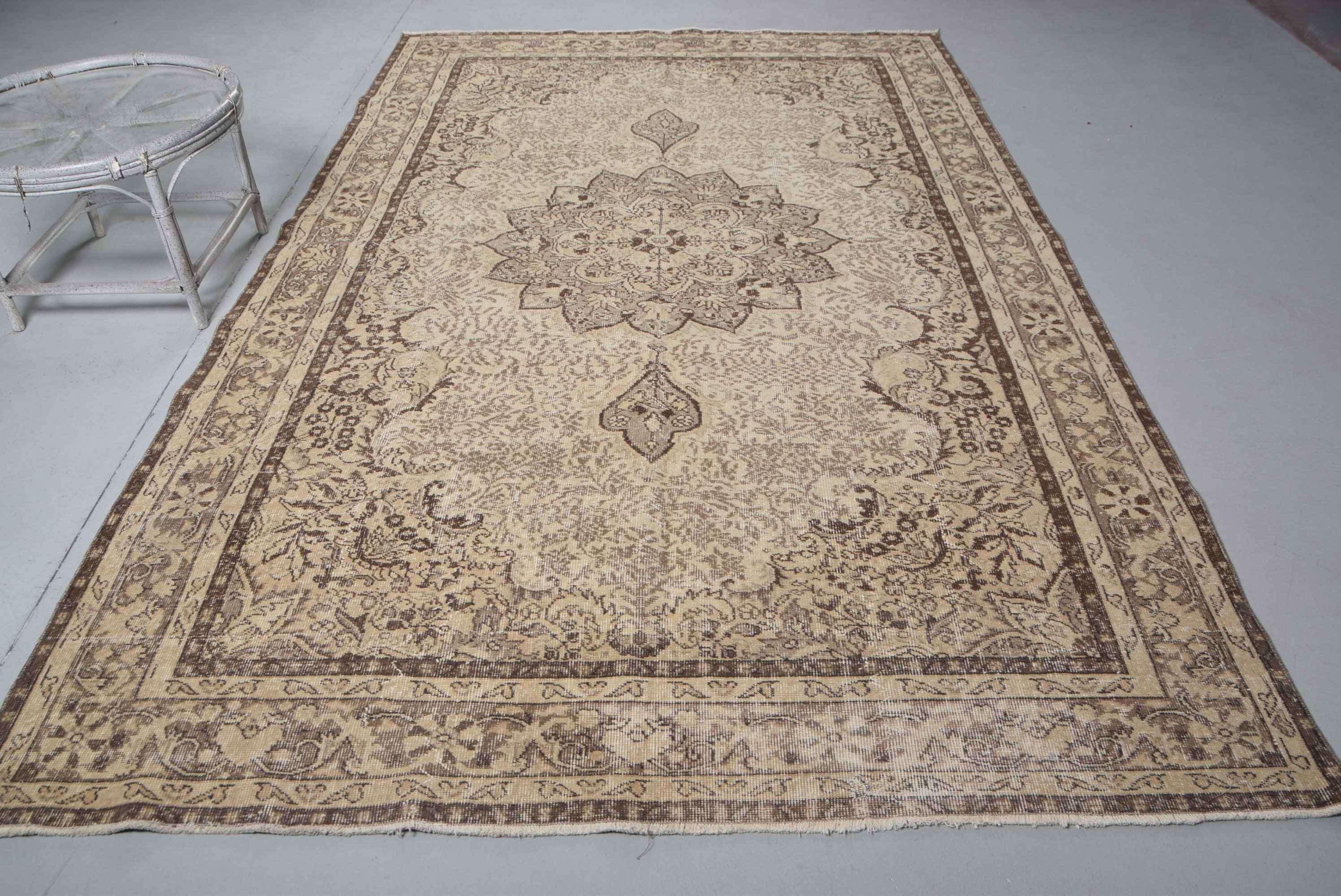 Anatolian Vintage Beige Kurdish Kitchen Rug Bohemian