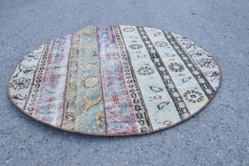 PR-5355 Vintage Rug Door Mat 3.3x3.3 feet Organic Rug Round Rug Entry Rug Oushak Rug Turkish Rug Antique Rug Small Rug Circle Rug