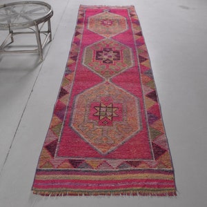 2.9x10.4 ft Area Rug, Turkish Rug, Herki Rug, Pink Oushak Rug, , Vintage Rug, Anatolian Rug, Rugs For Bedroom, Bohemian Indoor Rug