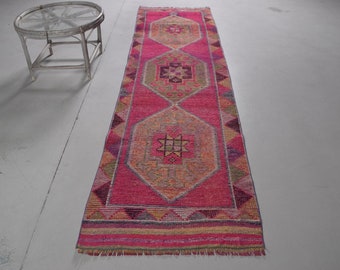 2.9x10.4 ft Area Rug, Turkish Rug, Herki Rug, Pink Oushak Rug, , Vintage Rug, Anatolian Rug, Rugs For Bedroom, Bohemian Indoor Rug