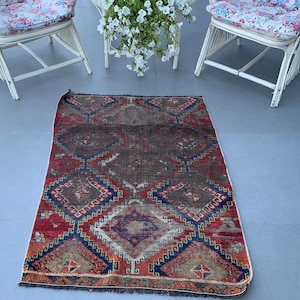 Turkish Rug - Rugs- Vintage Rug - Oushak Rug - Vintage Carpet - Anatolian Rug - Organic Rug - Wool Rug - Etsy Rugs, 3x4.2 feet PR- 421