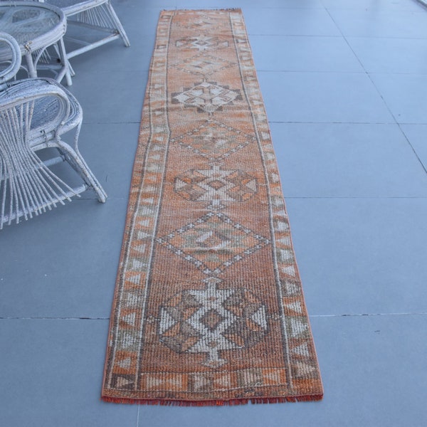 Herki Vloerkleed, Turks Vloerkleed, Vintage Vloerkleed, Runner Tapijt, Home Decor Tapijt, 25x126 Inch Oranje Tapijt, Handgeweven Traptapijt, 6584