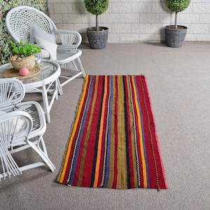 Handwoven Turkish Runner, Vibrant Multicolor Striped Design, 2x6ft, Bohemian Home Decor, Vintage Style Carpet, Rustic Accent Rug