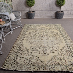 Turkish Rug, Large Rug, Vintage Rug, Antique Rug, Rugs For Dining Room, 4.8x8.9 ft Beige Rug, Faded Oushak Rug, Vintage Decor,  10295