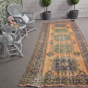 Vintage Runner Rug 4.3x11.6 ft (132x355 cm), Oushak Orange Ombré Turkish Rug